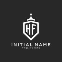 HF monogram logo initial with shield guard shape design vector