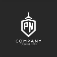 PN monogram logo initial with shield guard shape design vector