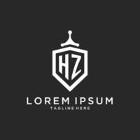 HZ monogram logo initial with shield guard shape design vector