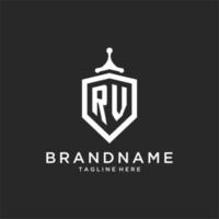 RV monogram logo initial with shield guard shape design vector