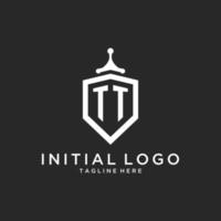 TT monogram logo initial with shield guard shape design vector