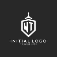 WT monogram logo initial with shield guard shape design vector