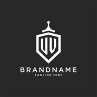 UV monogram logo initial with shield guard shape design vector