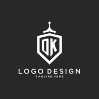 DK monogram logo initial with shield guard shape design vector