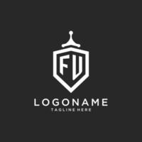 FU monogram logo initial with shield guard shape design vector