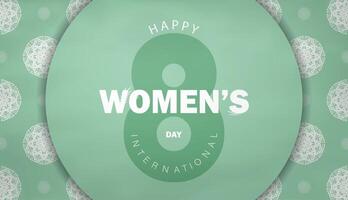 March 8 card in mint color with luxurious white pattern vector