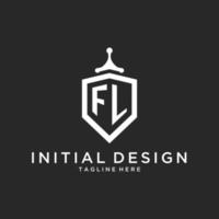 FL monogram logo initial with shield guard shape design vector