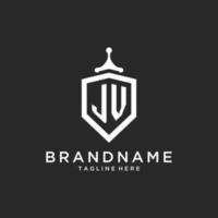 JV monogram logo initial with shield guard shape design vector