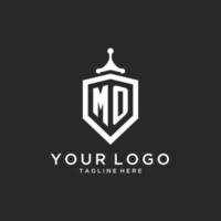 MO monogram logo initial with shield guard shape design vector