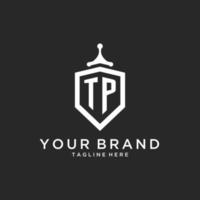 TP monogram logo initial with shield guard shape design vector