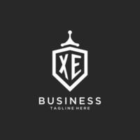 XE monogram logo initial with shield guard shape design vector