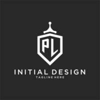 PL monogram logo initial with shield guard shape design vector