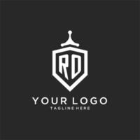 RO monogram logo initial with shield guard shape design vector