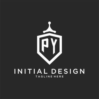 PY monogram logo initial with shield guard shape design vector