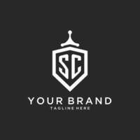 SC monogram logo initial with shield guard shape design vector