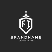 FI monogram logo initial with shield guard shape design vector