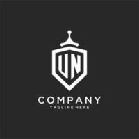 UN monogram logo initial with shield guard shape design vector