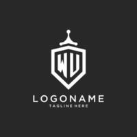 WU monogram logo initial with shield guard shape design vector