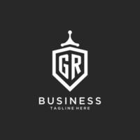 GR monogram logo initial with shield guard shape design vector