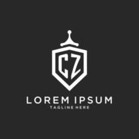 CZ monogram logo initial with shield guard shape design vector
