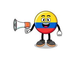 colombia flag cartoon illustration holding megaphone vector