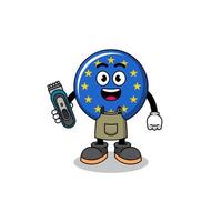 Cartoon Illustration of europe flag as a barber man vector