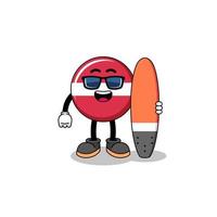 Mascot cartoon of latvia flag as a surfer vector