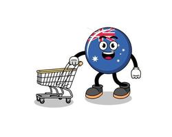 caricatura de la bandera de australia sosteniendo un carrito de compras vector