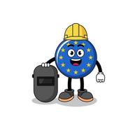 Mascot of europe flag as a welder vector