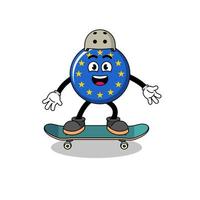 europe flag mascot playing a skateboard vector