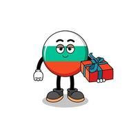 ilustración de la mascota de la bandera de bulgaria dando un regalo vector