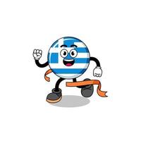 caricatura de mascota de la bandera de grecia corriendo en la línea de meta vector