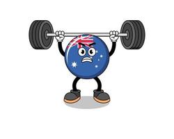 caricatura de la mascota de la bandera de australia levantando una barra vector