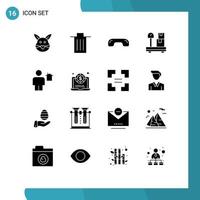 Pack of 16 Modern Solid Glyphs Signs and Symbols for Web Print Media such as weight box garbage up hang up Editable Vector Design Elements