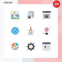Set of 9 Modern UI Icons Symbols Signs for compass globe message earth webpage Editable Vector Design Elements