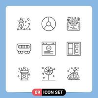 Modern Set of 9 Outlines Pictograph of internet train graphical railway online evaluation Editable Vector Design Elements