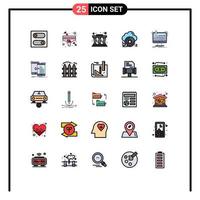 25 iconos creativos, signos y símbolos modernos de los pilares de la fábrica de producción, elementos de diseño vectorial editables de chip digital vector