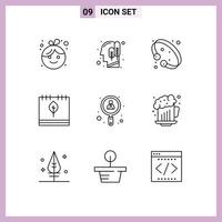 Universal Icon Symbols Group of 9 Modern Outlines of season fall bangle calendar luxury Editable Vector Design Elements