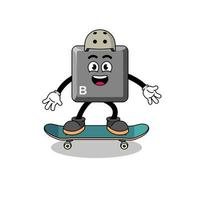 mascota de la tecla b del teclado jugando una patineta vector