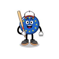 caricatura de la mascota de la bandera de europa como jugador de béisbol vector