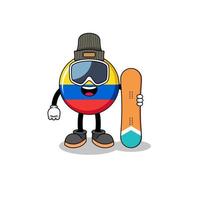 mascota caricatura de colombia bandera jugador de snowboard vector