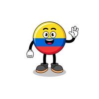 dibujos animados de bandera de colombia haciendo gesto de mano de onda vector