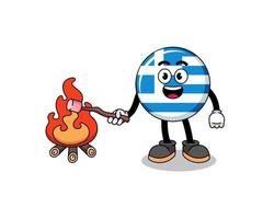 Illustration of greece flag burning a marshmallow vector