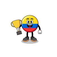 Cartoon mascot of colombia flag holding a trophy vector