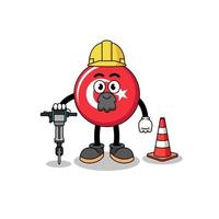 Character cartoon of turkey flag working on road construction vector