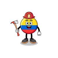 caricatura, mascota, de, colombia, bandera, bombero vector