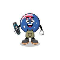 caricatura, ilustración, de, australia, bandera, como, un, peluquero, hombre vector