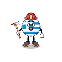 caricatura, mascota, de, bandera de grecia, bombero vector