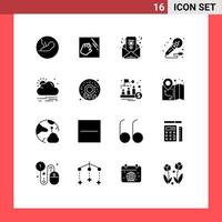 Modern Set of 16 Solid Glyphs Pictograph of sun night feminism chat studio microphone Editable Vector Design Elements