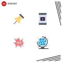 Universal Icon Symbols Group of 4 Modern Flat Icons of paper new mobile ecommerce geography Editable Vector Design Elements